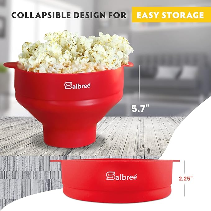 The Original Salbree Collapsible Silicone Microwave Popcorn Popper Maker Machine, Microwavable Bowl Holds 16 Cups, Uses Hot Air and Oil Always Optional - The Most Colors Available (Coral)