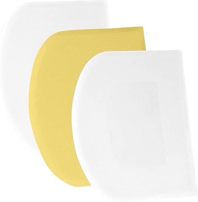 SURDOCA Dough Scraper Bench Scraper - 3P 14.2x8.5" Plastic Flexible Bowl Scraper, Sharp Edge & Angles Cake Scraper. Non-Slip Bakeware Decorating Tools Sculpting & Modeling Tools - White+Yellow+White