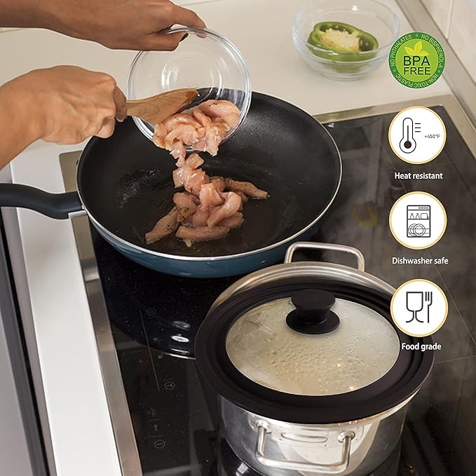 Ydeapi Universal Lid for Pots, Pans and Skillets, Pot Lid With Heat Resistant Silicone Rim and Tempered Glass,Fits 6.5", 7", 8" Diameter Pots and Pans