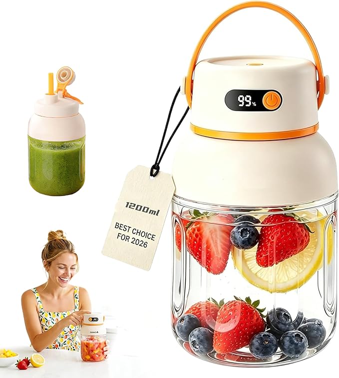 Portable Electric Juicer Cup with Zero Cord Hassle, 33oz Large Capacity Personal Blender with 18000RPM High Speed, USB-C Rechargeable Wireless Juicer Cup for Gym, Travel (1200ML / 40OZ)