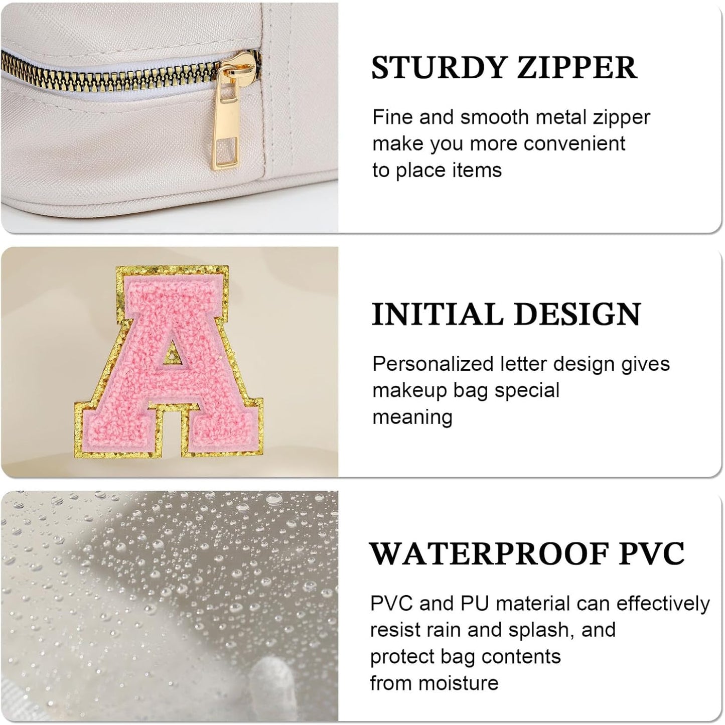 YOOLIFE Initial Make Up Bag Travel Toiletry Bag, Clear Makeup Bag Preppy Cosmetic Bag Clear Makeup Bags With Zipper Girlfriend Teacher 6 Year Old Girl Gifts Daughter Gifts Swim Gifts For Girls White Q