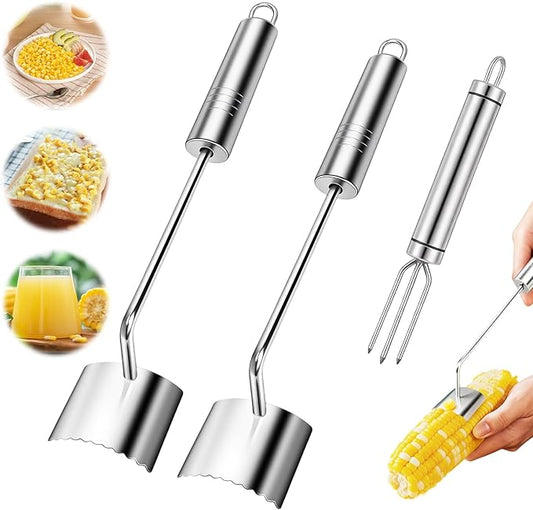 Easy Corn Peeler & Stripper Tool, Nobineck 2-Pack with Corn Fork, Stainless Steel Serrated Blade for Effortless Kernel Removal, Ideal Kitchen Gift.