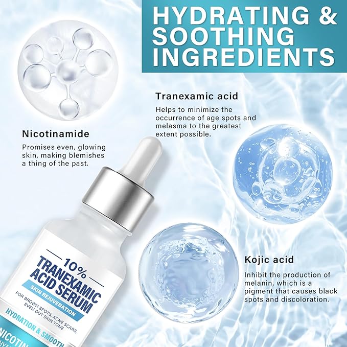 Tranḛxamic Acid 10% Serum, Discoloration Correcting Serum, Face Lotion with Moisturizing Effect, Natural Formula for Skincare