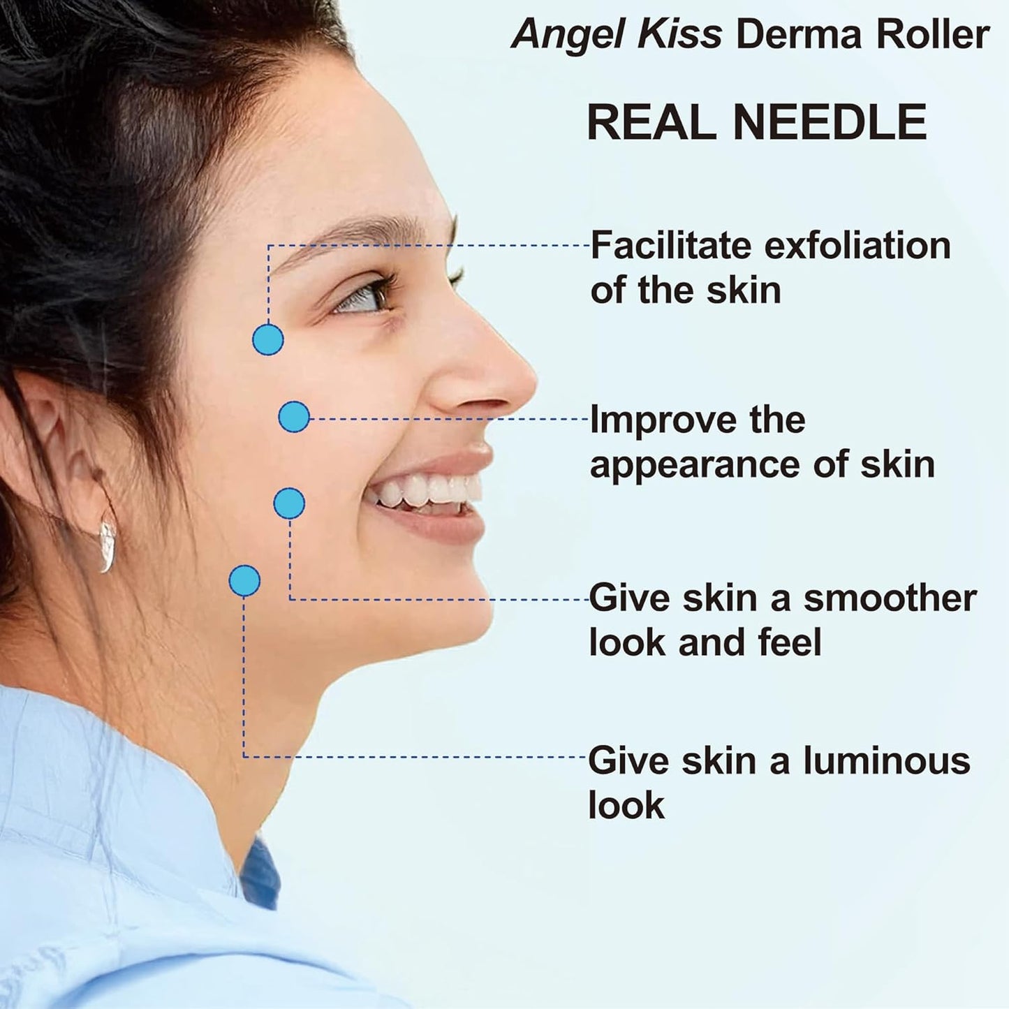 Derma Roller for Face, Hair, Beard, Scalp - Angel Kiss Upgraded Titanium Microneedling Roller - 192 Individual Real Needle 0.3mm - At Home Microneedle Dermal Roller for Women & Men (Advanced 5)