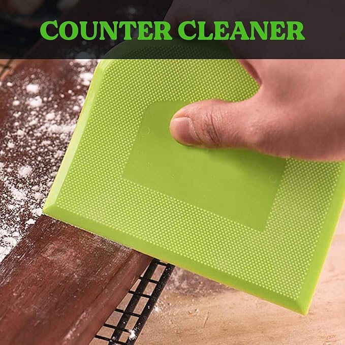 SURDOCA Dough Scraper Bench Scraper - 3P 9.5x6.1" Plastic Flexible Bowl Scraper, Sharp Edge & Angles Cake Scraper. Non-Slip Bakeware Decorating Tools Sculpting & Modeling Tools - Pink+Blue+Green