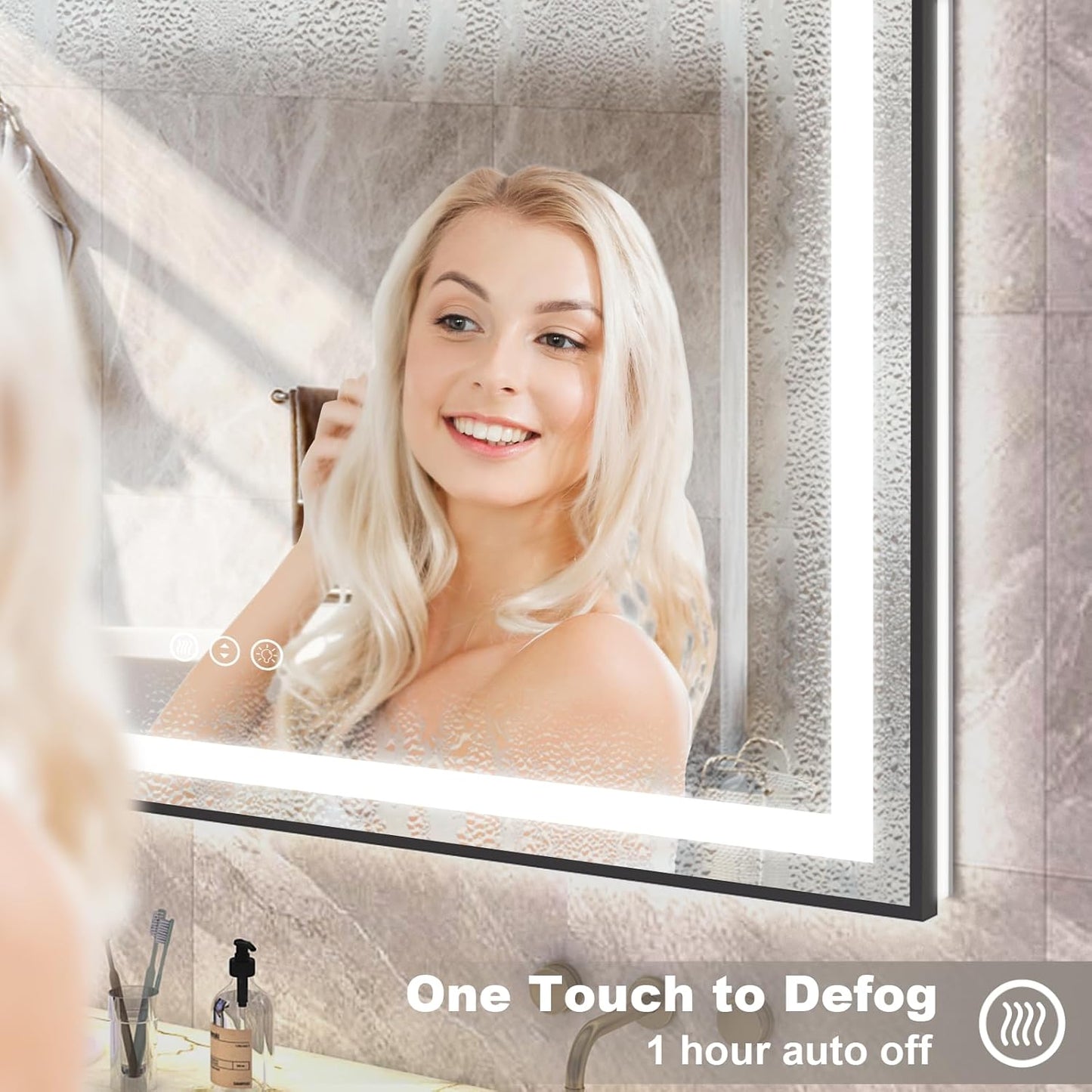 OKPAL 26x36 Black LED Bathroom Mirror with Lights, Frontlit & Backlit Metal Framed Mirror, Lighted Bathroom Vanity Mirror, Anti-Fog, Dimmable 3 Colors, Shatterproof, Horizontal/Vertical