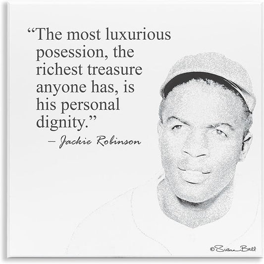 Stupell Industries Personal Dignity Jackie Robinson Quote Black and White Wall Plaque, 12 x 12, Multi-Color