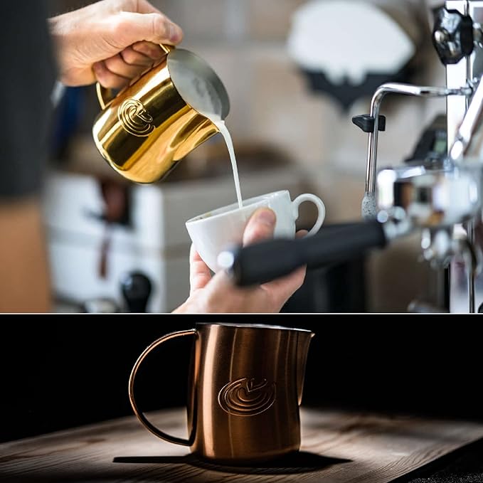 Barista Swag Curved Body Coffee Milk Frothing Cup for Espresso Machines Latte Art 500ml Steaming Pitchers (Mirror Gold)