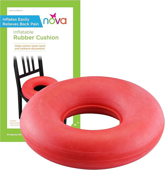 NOVA Inflatable Donut Cushion, Easy to Inflate and Deflate Seat Cushion, Durable Rubber and Easy to Clean,Red 18 Inch (Pack of 1)