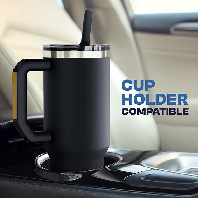 Frost Buddy Thicc Buddy - 40 oz Stainless Steel Vacuum Insulated Tumbler with Lid and Straw for Water - Travel Mug Cupholder Friendly - Gifts for Women Men Him Her (White)