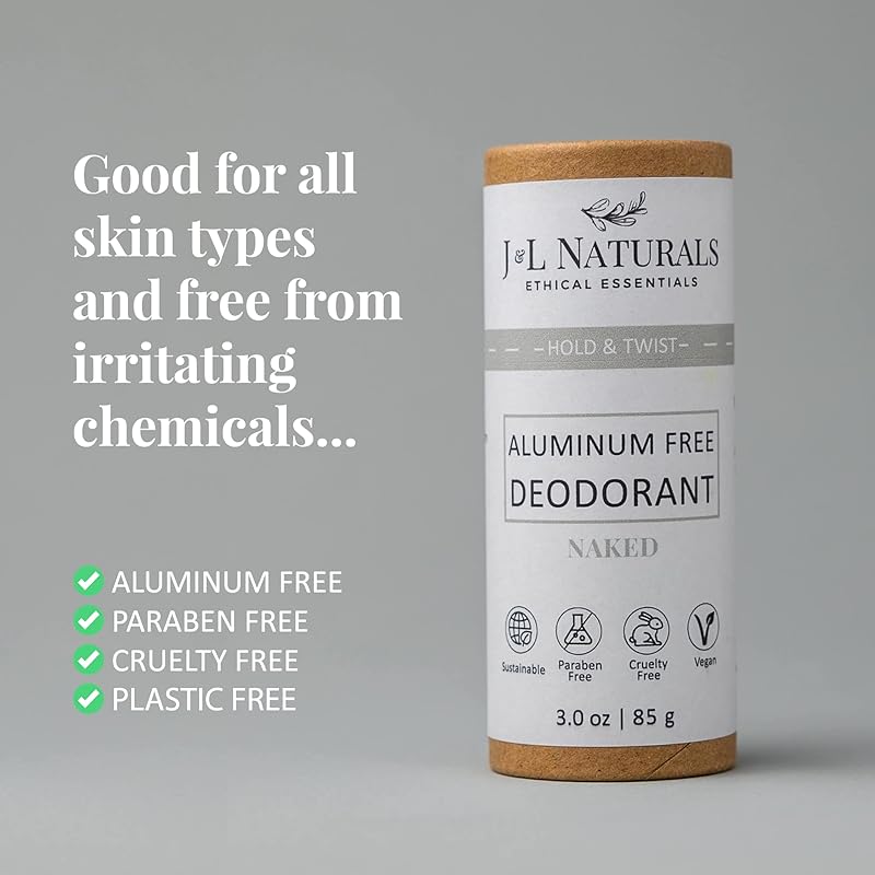 J&L Naturals Aluminum Free Deodorant for Men & Women | 100% Natural Ingredients With Coconut Oil, Shea Butter, & Essential Oils | Sustainable, Eco-Friendly (Naked (Unscented), 3.0 Oz (Pack of 2))
