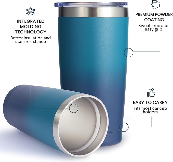 Volhoply 20oz Stainless Steel Tumbler with Lid and Straw Bulk 12 Pack,Double Wall Insulated Travel Iced Coffee Mug Fits Cup Holder,Powder Coated Cups for Cold Drinks,Christmas Gifts（Dark Night,12 Set）