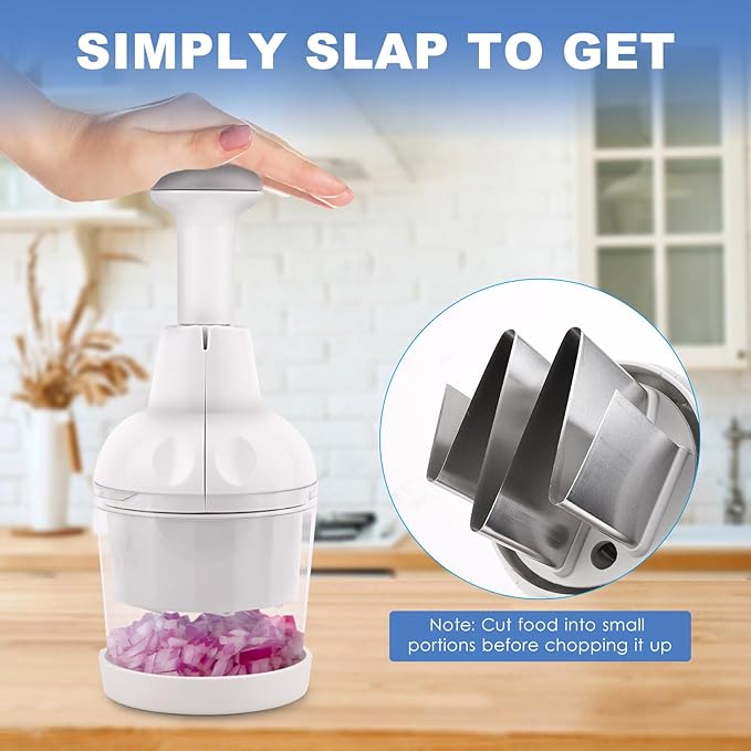Vegetable Chopper, Food Chopper Manual Hand, Onion, Salad, Garlic, Nut & Veggie Cutter, Dishwasher Safe, White