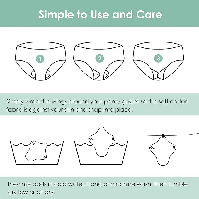 wegreeco 6 Pcs Reusable Menstrual Pads, Ultra Absorbent Cloth Pads for Heavy Flow, Sanitary for Teens, Women, Nonslip, Inner Aqua, Burgundy, Coffe, Rose Gold Outer, M