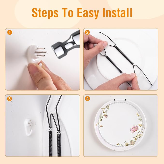 Bilillo 3 Pack Plate Hangers for The Wall, Suitable for 16''-20'' Decorative Plate,Invisible Heavy Duty Wire Plate Holder with Wall Hooks, Plate Hangers for Displaying Plates, Platter, Dish (Black)