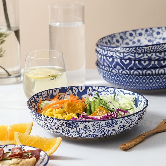 Selamica 30-Pieces Ceramic Dinnerware Sets for 6, Scratch Resistant Plates and Bowls Sets, Microwave and Dishwasher Safe, Vintage Blue A