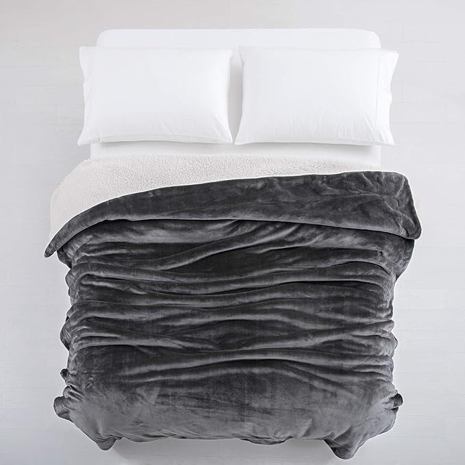 IR Imperial Rooms Sherpa Fleece Throw Blanket Twin Size for Couch - Thick and Warm Fluffy Grey Blankets for Winter, Soft and Fuzzy Twin Blanket for Bed, 60x80 Inches