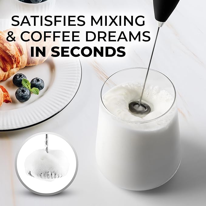 Zulay Kitchen Handheld Milk Frother with Duracell AA Batteries – Ultra Fast Electric Mixer & Foam Maker, Easy-Clean Drink Mixer for Coffee & More