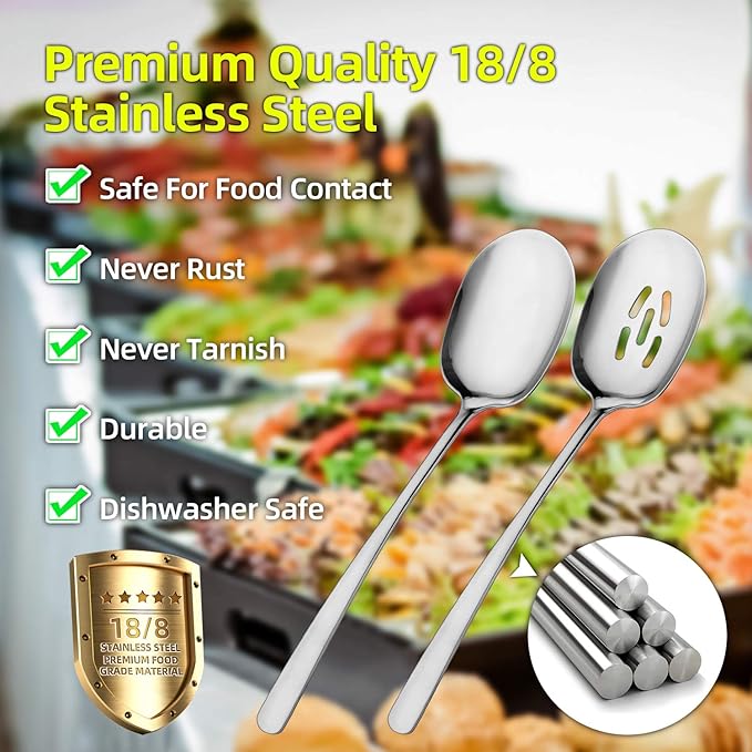SOLEADER Extra Large Serving Spoons Set,12 Inch Stainless Steel Serving Spoon,Cooking Spoon,Pasta Spoon,Buffet Serving Utensils,Spoons Silverware,Foodgrade 18/8 Stainless Steel,Pack of 6