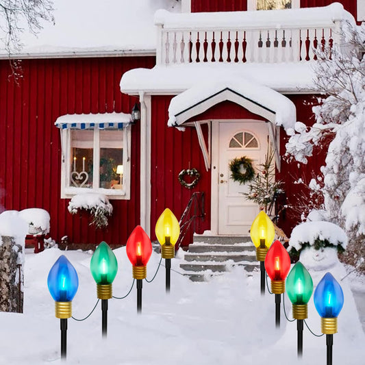 2 Pack 7FT LED Jumbo C9 Christmas Lights Pathway,4 Christmas Walkway Lights with Pathway Marker Stakes,Jumbo Clear Multicolor Big Light Bulb for Driveways Garden Holiday Christmas Decor