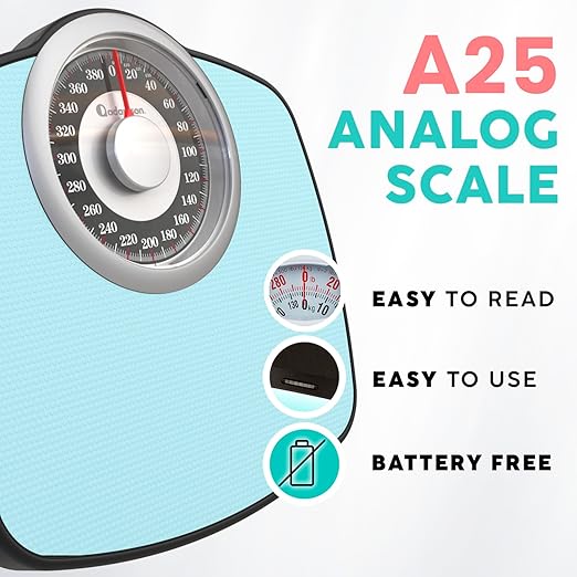 Adamson A25 Scales for Body Weight - Up to 400 LB - 5.3" Dial on 12.4" x 10.2" Platform - Anti-Skid Rubber Surface - High Precision Bathroom Scale Analog - Durable with 20-Year Assurance