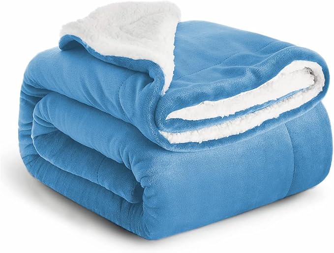 IR Imperial Rooms Sherpa Blankets Queen Size - Thick and Warm Blankets for Winter, Reversible Soft and Fuzzy Fluffy Queen Size Blanket for Bed, Light Blue, 90x90 Inches