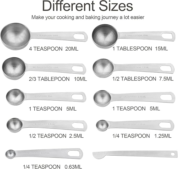 Measuring Cups and Spoons Set, 18/8 Stainless Steel Measuring Cups and Spoons Set with Leveler for Kitchen & Baking, Metric & US Measure Tools with 2/3 & 3/4 Cups