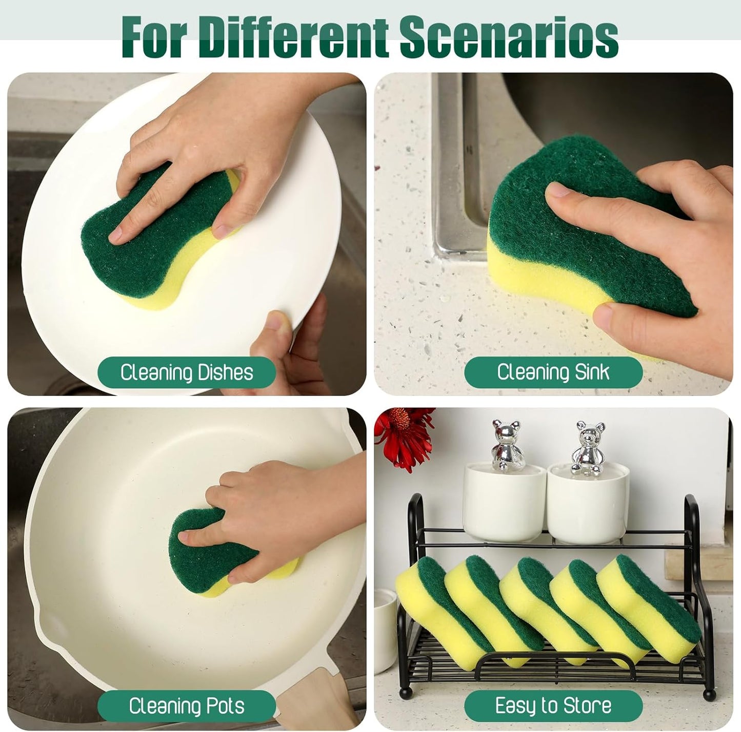 Tanlade 90 Pcs Individually Wrapped Sponges Kitchen Bulk Non Scratch Scouring Sponges for Dishes Household Cleaning Travel Apartments Hotel Car (Yellow Green)