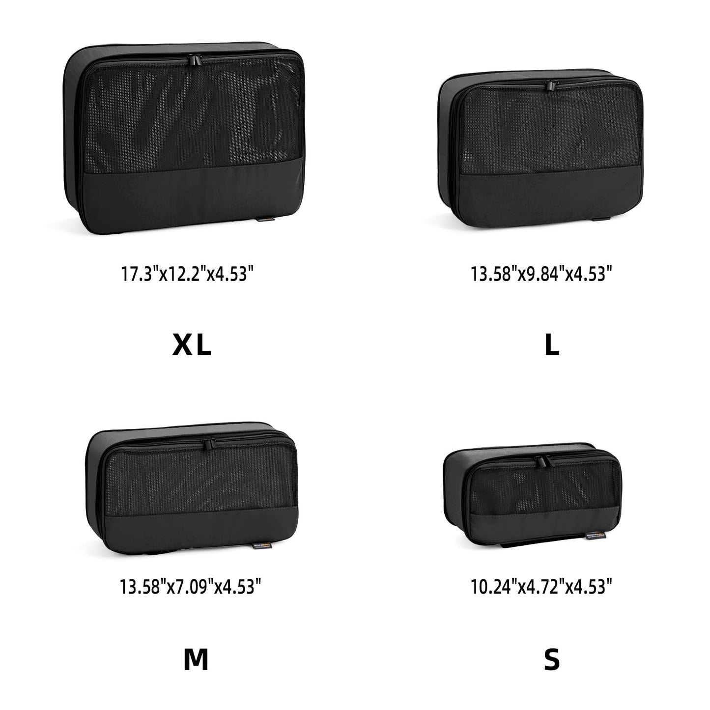4 Piece Compression Packing Cubes for Suitcases and Backpack, Lightweight Travel Packing Organizers, Space Saving Luggage Bags (Black)