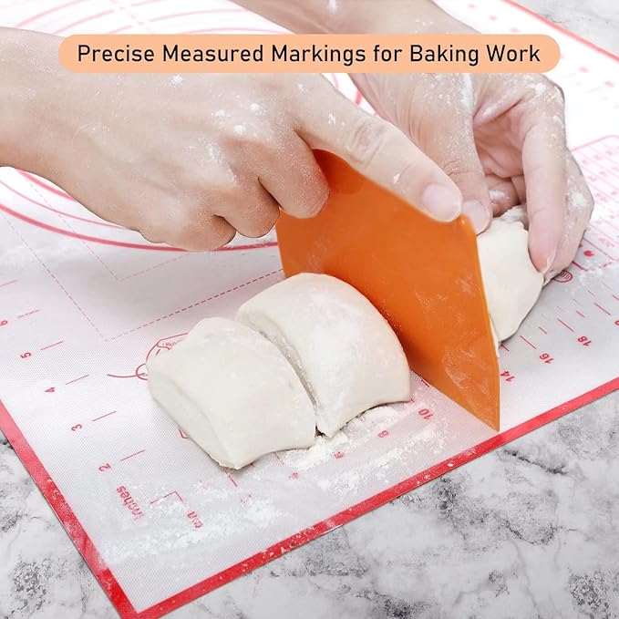 Silicone Baking Mat with Measurements, Pastry Mat for Rolling Out Dough Non-Slip Extra Large, Red, 20" x 28", Fondant Mat
