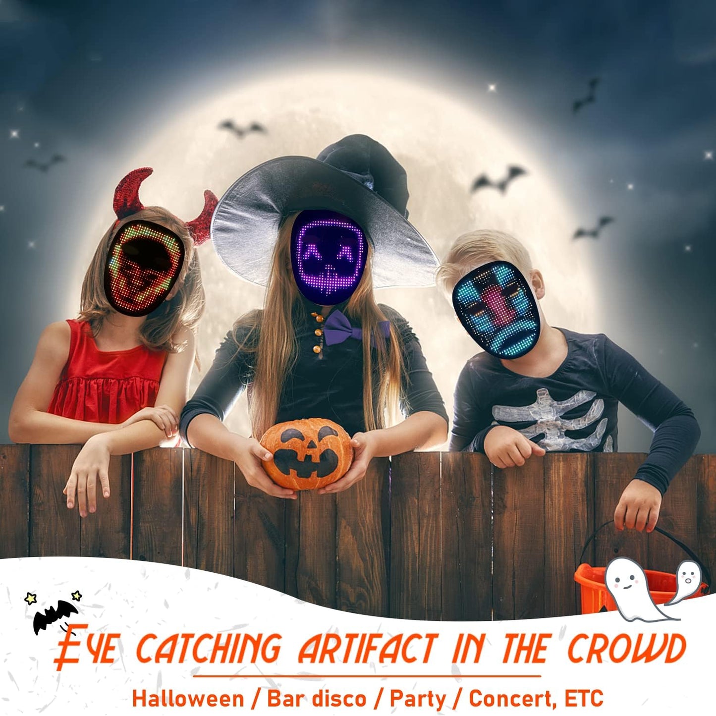 Led Mask with Gesture Sensing,Light up mask for Kids/Men/Women LED Halloween Mask for Costume Cosplay Party