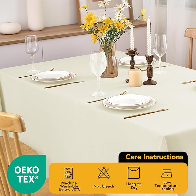 10-Pack Ivory Tablecloths for Rectangle Tables, 60 x 120 Inches, Stain-Resistant Polyester Fabric for 6 Foot Tables - Washable Table Covers for Weddings, Banquets, Birthday Parties, Events