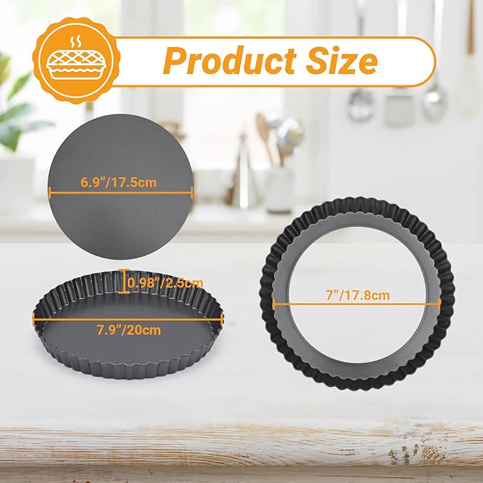 Beasea Tart Pan 8 Inch, 4pcs Mini Small Tart Pans with Removable Bottom Nonstick Carbon Steel Quiche Pie Pans for Oven Baking