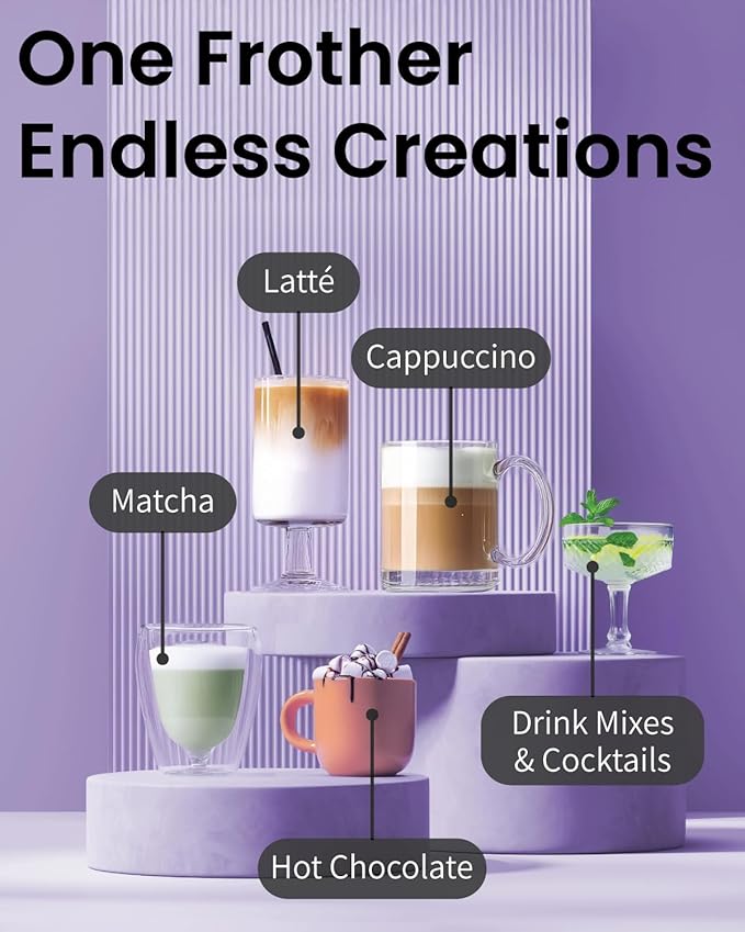 Elementi Milk Frother Wand & Drink Mixer with Stand - Turbo Milk & Coffee Frother Handheld - Hand Held Coffee Mixer Wand & Cold Foam Maker for Frothy Cappuccinos, Lattes & Drink Mixes (Burgundy)