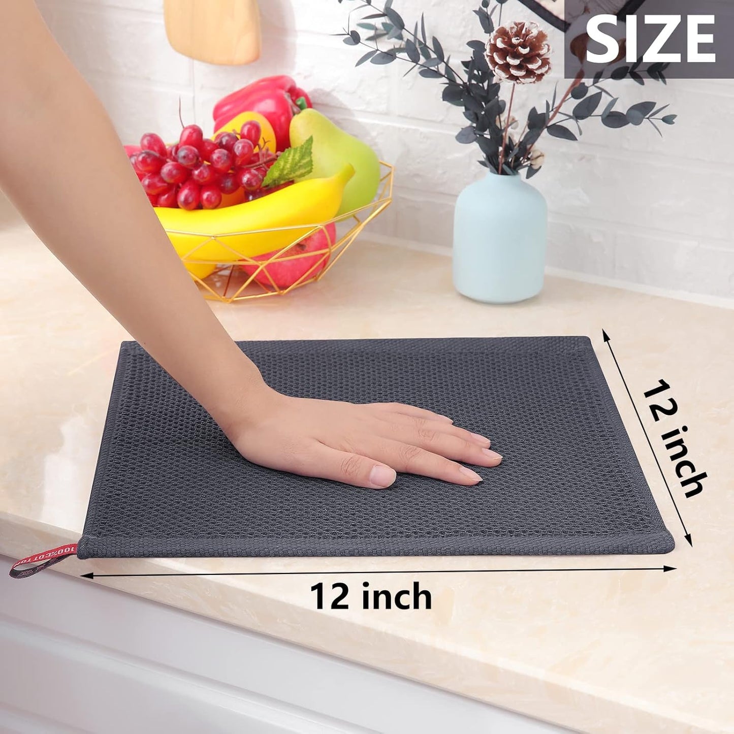 Homaxy 100% Cotton Waffle Weave Kitchen Dish Cloths, Ultra Soft Absorbent Quick Drying Dish Towels, 12 x 12 Inches, 6-Pack, Mixed Color