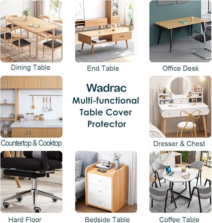 Wadrac Custom Multisize 1.5mm Thick Frosted PVC Table Cover Protector Waterproof Rectangular Protective Table Pad for Console Table Media Stand/Wood Dresser Bench Counter Tops 19x63 Inch Waterproof