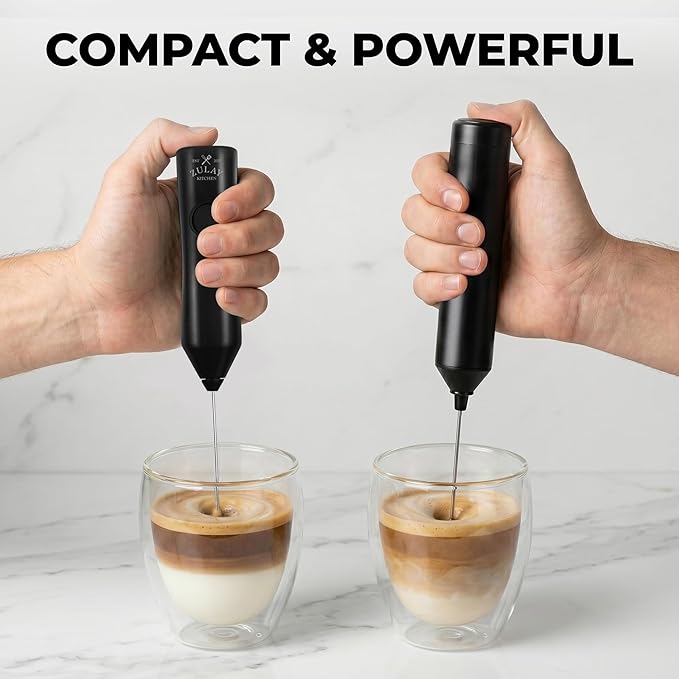 Zulay Kitchen Rechargeable Milk Frother - Dynamic - 3 Speeds, 3 Whisk Attachments, 500 mAh USB Charging, Drink Mixer For Latte, Cappuccino, Matcha, Protein Powder, Coffee Foam - Black