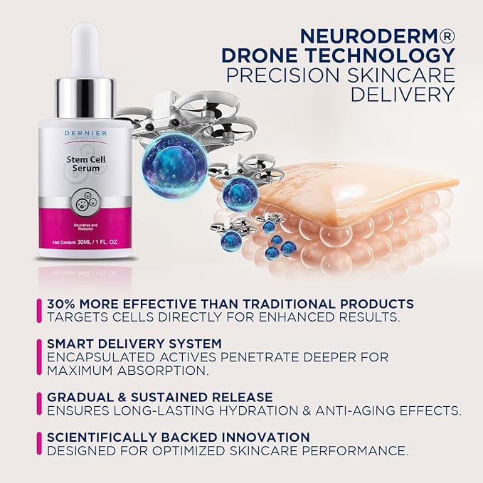 Dernier Stem Cell Serum for Face – 3% Bio Vegan Stem Cells 1% Hyaluronic Acid 0.3% Allantoin | Overnight Hydrating Anti-Aging Moisturizer for Wrinkles Collagen Boost Acne Inflammation (1 fl oz)