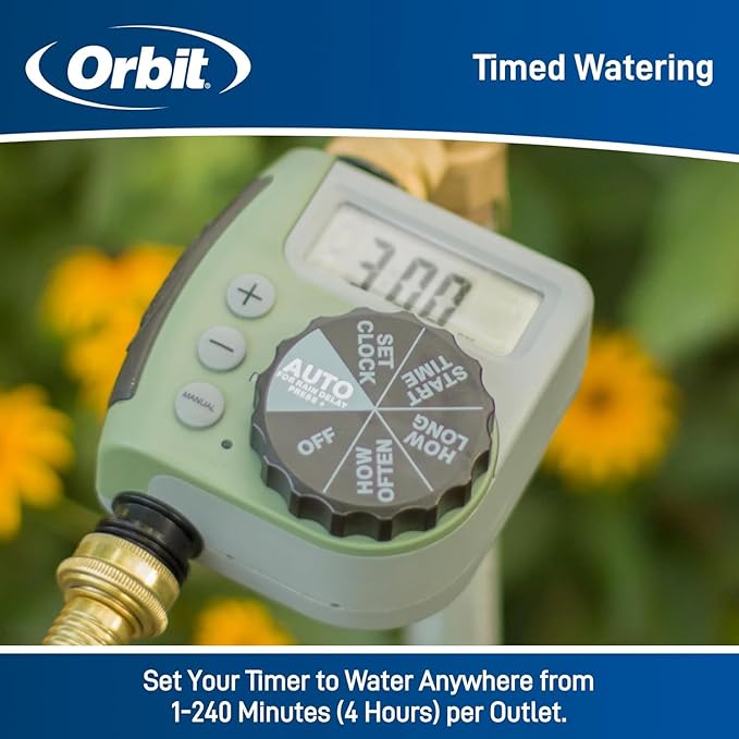 5-Pack (5 Total Timers) Orbit One Outlet Single-Dial Hose Faucet Timer - Easy Programmable - for Garden Watering System - LCD Hose Timer with Adjustable Watering Schedule - 62056
