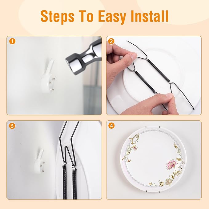 Bilillo 12 Pack Plate Hangers for The Wall, Suitable for 6''-8'' Decorative Plate,Invisible Heavy Duty Wire Plate Holder with Wall Hooks, Plate Hangers for Displaying Plates, Platter, Dish (Black)