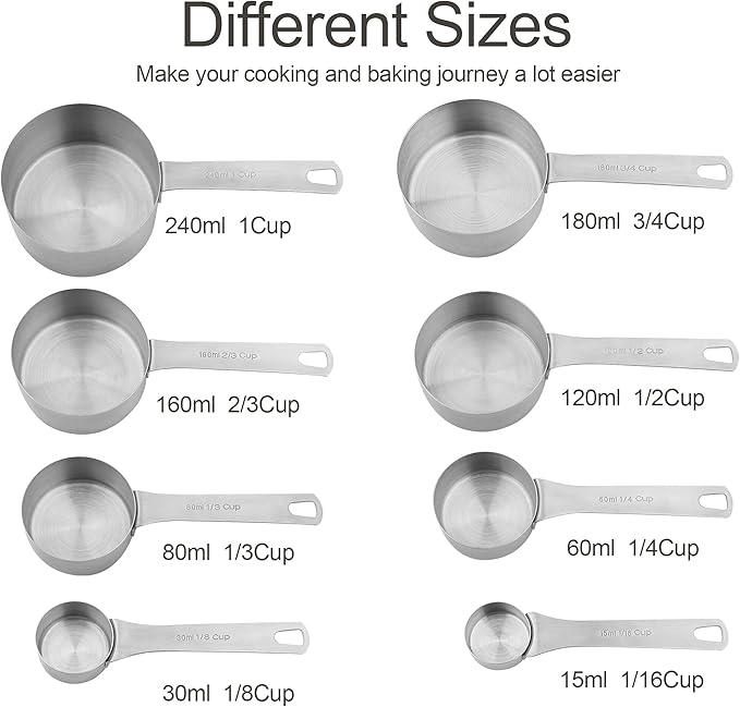 Measuring Cups and Spoons Set, 18/8 Stainless Steel Measuring Cups and Spoons Set with Leveler for Kitchen & Baking, Metric & US Measure Tools with 2/3 & 3/4 Cups