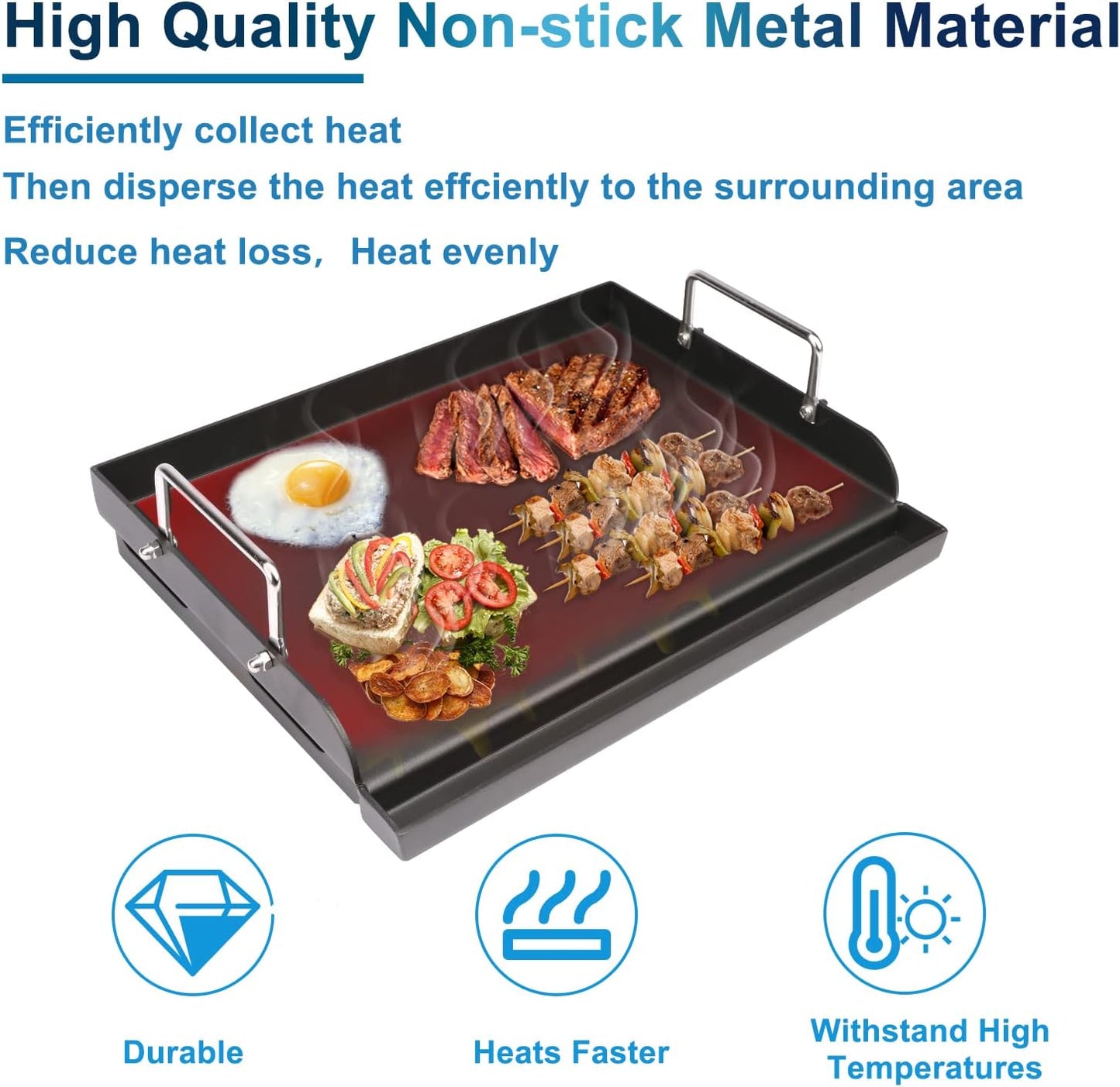Uniflasy Nonstick Griddle for Gas Grill, Cast Iron Griddle for Outdoor Gas & Charcoal Grills, 25" x16" Nonstick Coating FlatTop Insert Cooking Pan for Weber Charbroil Camp Chef Grill