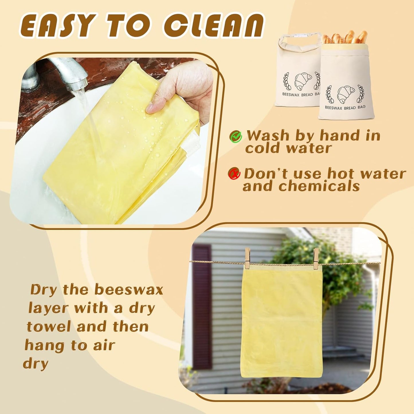 2 Pack Reusable Beeswax Bread Bag for Homemade, XL Sourdough Bread Keeper with Beeswax Lining, 17"×12" Bread Storage for Baking Supplies