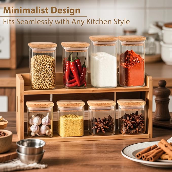 TBWIND 20 Pack 4 oz Square Glass Spice Jars with Lids and Labels – Airtight Small Seasoning Containers Set, Clear Glass Storage Jars for Seasoning, Spices, Kitchen Pantry Organization