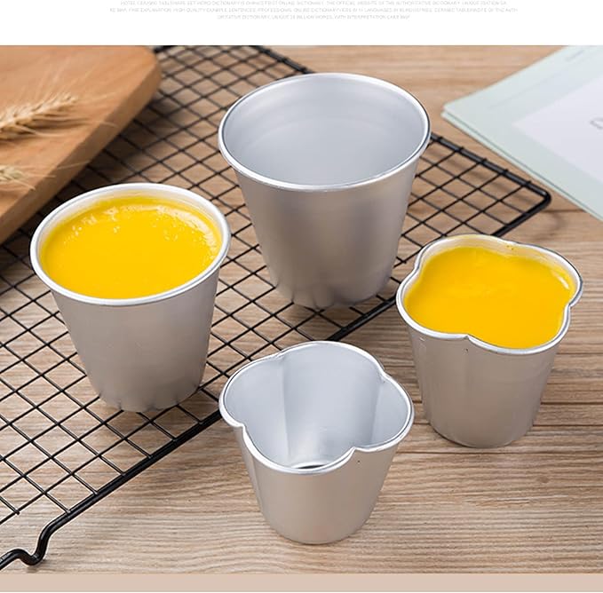 6 Packs Popover Pan, Aluminium Pudding Tin Cup Baking Maker, Individual Muffin Chocolate Molten Brownie Tumbler Raspberry Souffle Cupcake Moulds - Five-Petaled Flower Pudding 3"x 2.4"
