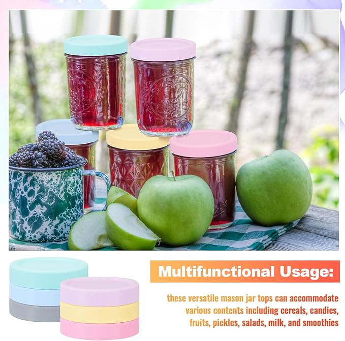 Teenyyou 12 Pcs Silicone Regular Mouth Lids Mason Jar Lids Thickened Leak Proof Lid for 70 mm All regular mouth Mason Jars, Reusable Large Canning Jar Caps (Macaron)