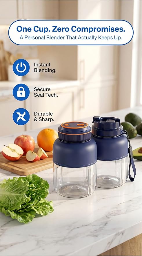 Portable Wireless Juicer Cup - 44 oz Cordless Blender with 38-Blade 18000 RPM High-Speed Motor, USB-C Rechargeable Personal Smoothie Maker for Gym, Travel, and Outdoors (Double Cup-White,28oz)