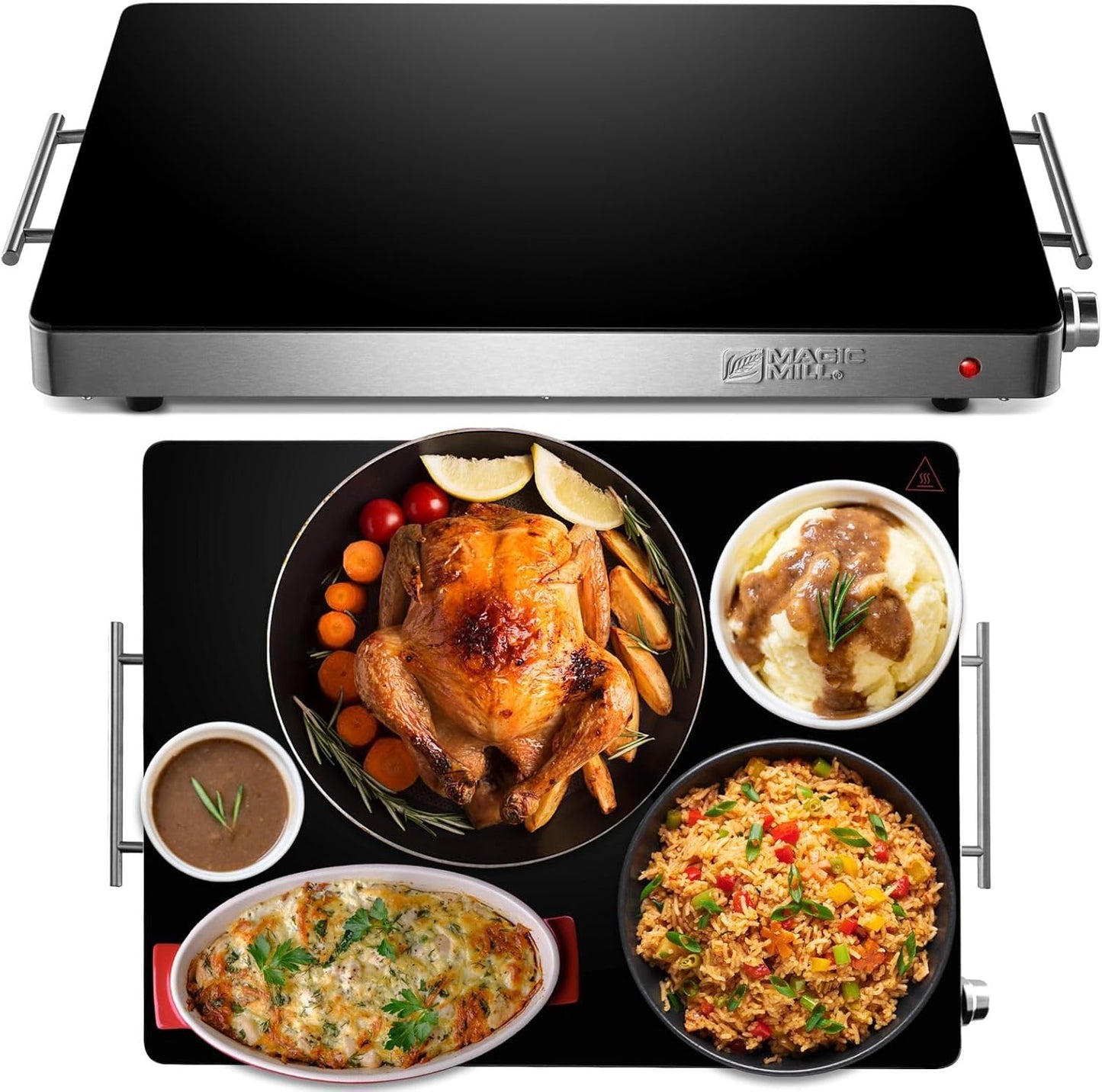 Magic Mill Extra-Large Glass Food Warmer 21x16 Warming Tray