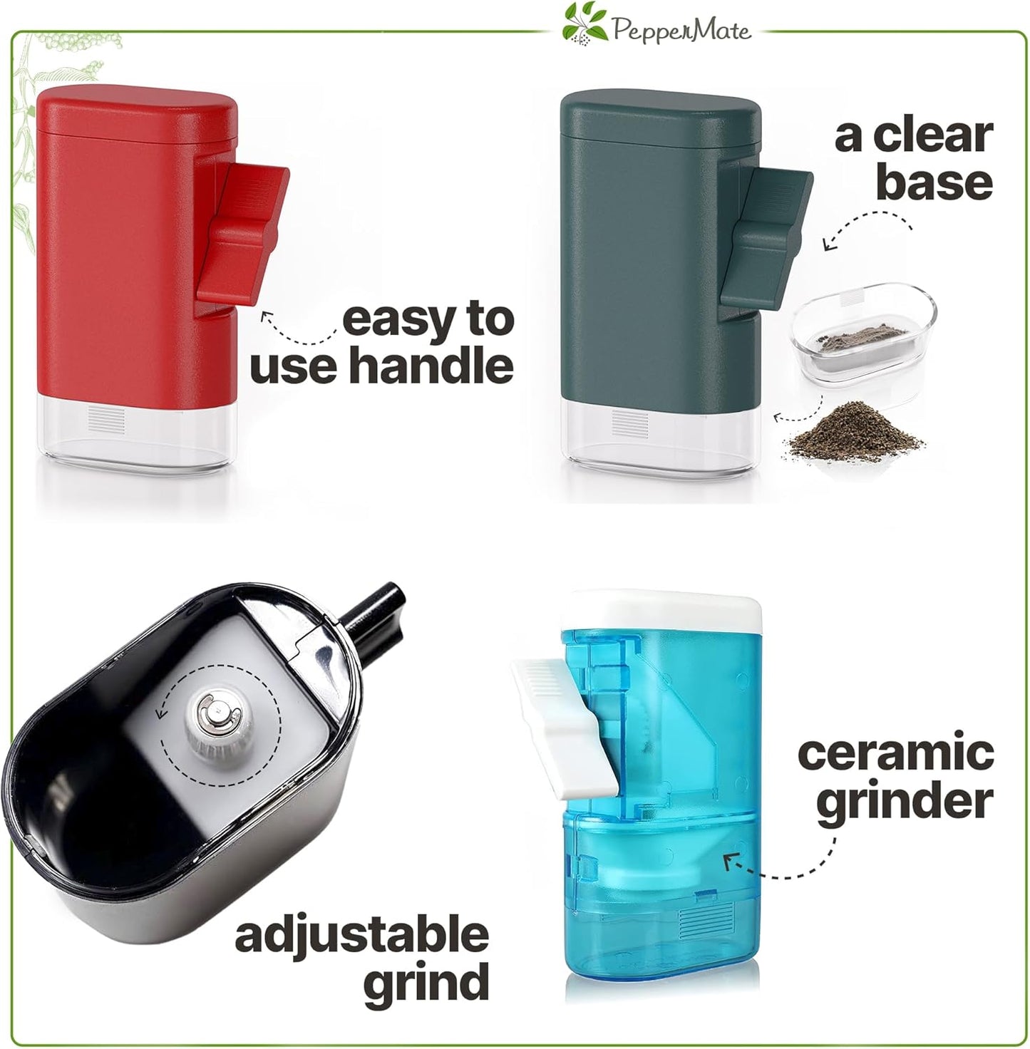 Traditional Pepper Grinder Mill - Manual, High-Efficiency Salt and Pepper Grinder Set - Durable, Adjustable Coarseness Pepper Mill Grinder - Easy to Use(Aqua)