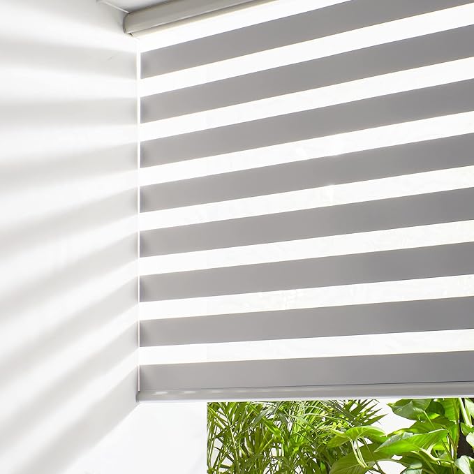 Persilux Cordless Zebra Blinds for Windows Free-Stop Roller Window Shades (39" W X 72" H, Grey) Dual Layer Light Control for Day and Night, Light Filtering Sheer Shades for Home, Easy to Install